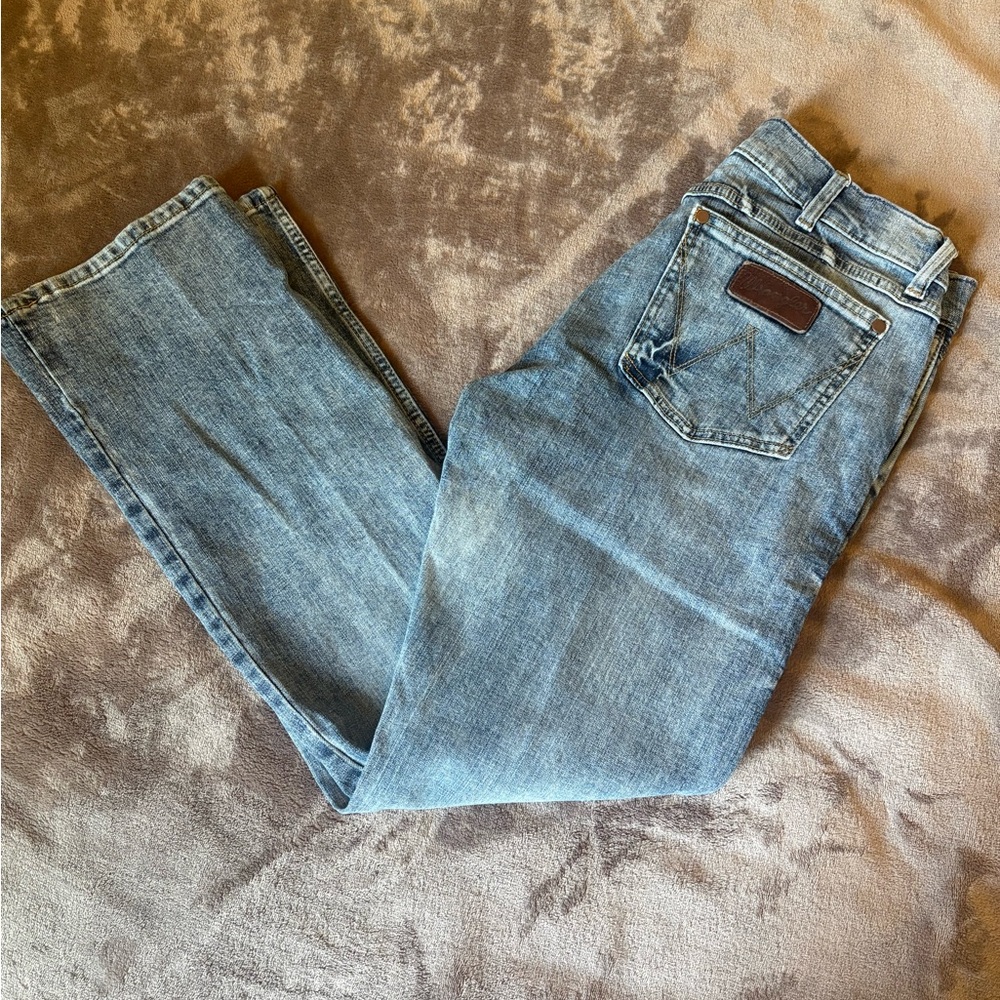 Wrangler Men Light Acid Wsh Denim Jeans 32x32 Slim Boot Country Workwear Western